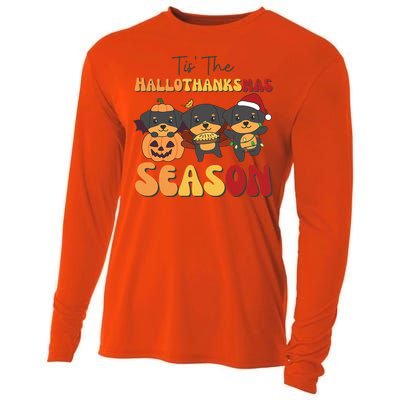 Rottweiler Christmas Halloween Tis The Hallothanksmas Gift Cooling Performance Long Sleeve Crew