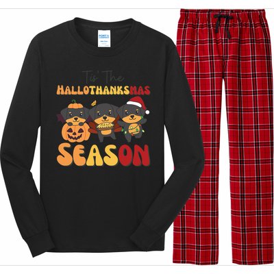 Rottweiler Christmas Halloween Tis The Hallothanksmas Gift Long Sleeve Pajama Set