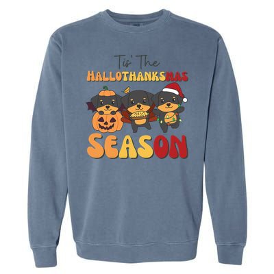 Rottweiler Christmas Halloween Tis The Hallothanksmas Gift Garment-Dyed Sweatshirt