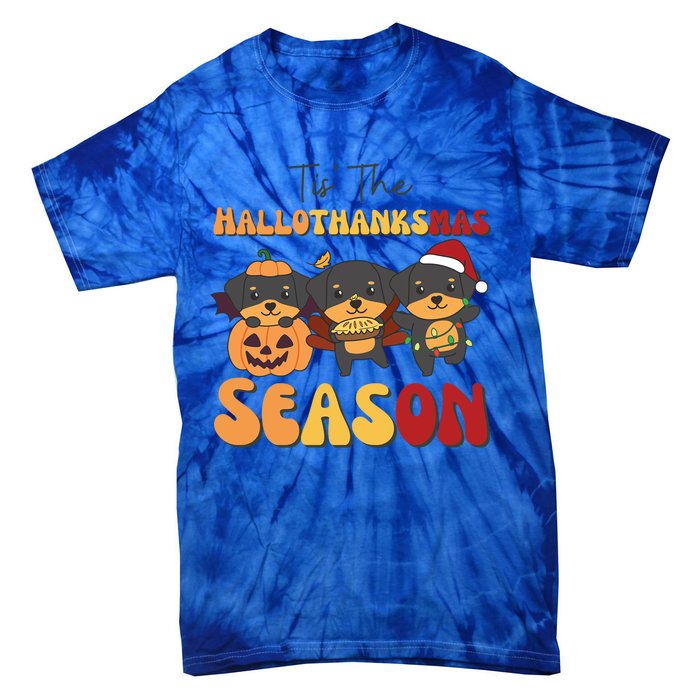 Rottweiler Christmas Halloween Tis The Hallothanksmas Gift Tie-Dye T-Shirt