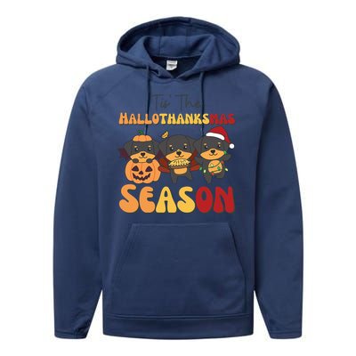 Rottweiler Christmas Halloween Tis The Hallothanksmas Gift Performance Fleece Hoodie