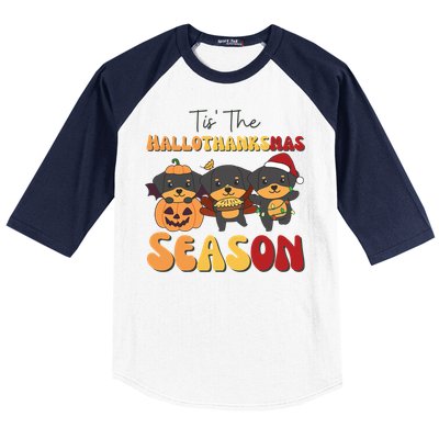 Rottweiler Christmas Halloween Tis The Hallothanksmas Gift Baseball Sleeve Shirt