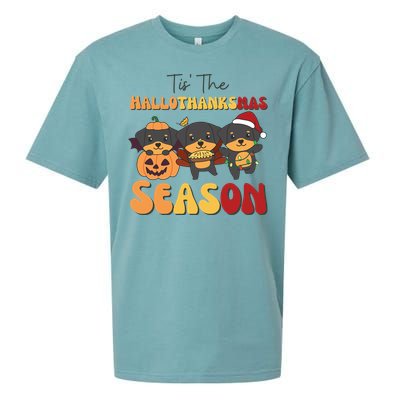 Rottweiler Christmas Halloween Tis The Hallothanksmas Gift Sueded Cloud Jersey T-Shirt