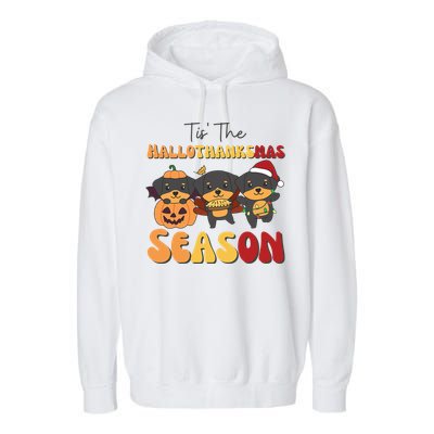 Rottweiler Christmas Halloween Tis The Hallothanksmas Gift Garment-Dyed Fleece Hoodie