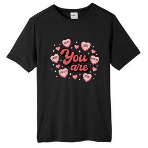 Retro Candy Heart Teacher Valentines Day You Are Enough Funny Gift Tall Fusion ChromaSoft Performance T-Shirt