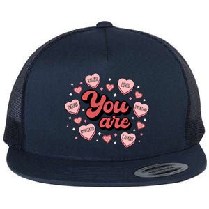 Retro Candy Heart Teacher Valentines Day You Are Enough Funny Gift Flat Bill Trucker Hat