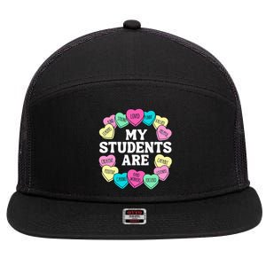 Retro Candy Heart Teacher Valentine's Positive Affirmation 7 Panel Mesh Trucker Snapback Hat