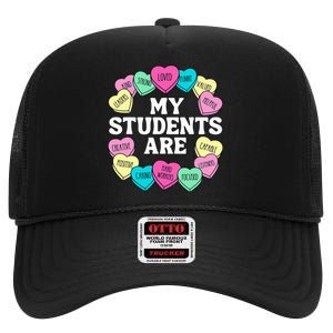 Retro Candy Heart Teacher Valentine's Positive Affirmation High Crown Mesh Back Trucker Hat