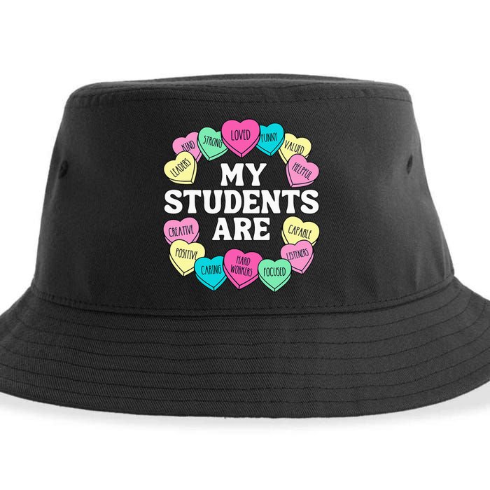 Retro Candy Heart Teacher Valentine's Positive Affirmation Sustainable Bucket Hat