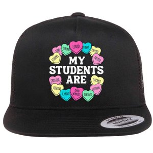 Retro Candy Heart Teacher Valentine's Positive Affirmation Flat Bill Trucker Hat