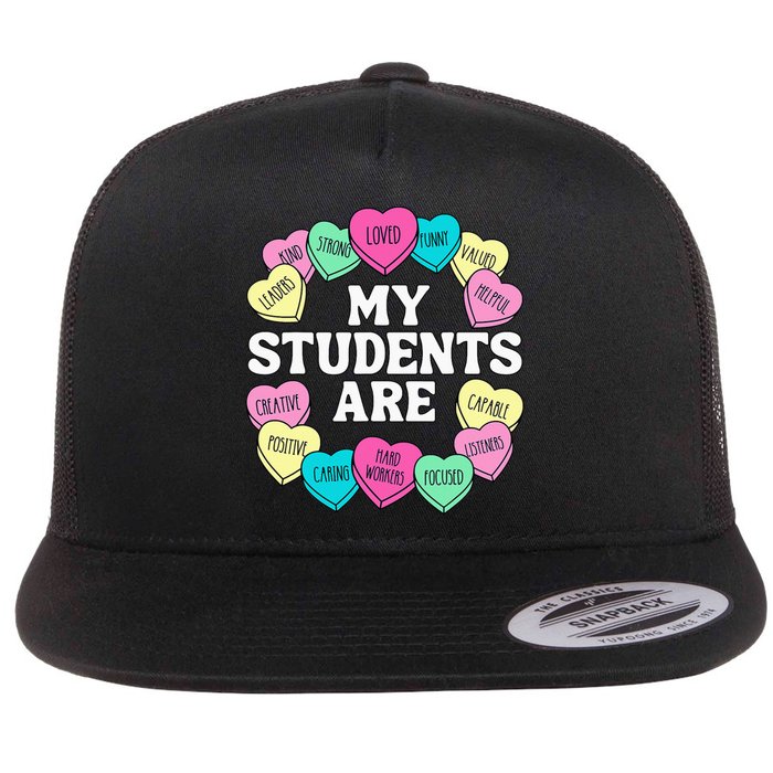 Retro Candy Heart Teacher Valentine's Positive Affirmation Flat Bill Trucker Hat