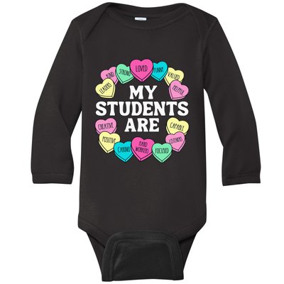 Retro Candy Heart Teacher Valentine's Positive Affirmation Baby Long Sleeve Bodysuit