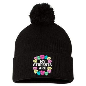 Retro Candy Heart Teacher Valentine's Positive Affirmation Pom Pom 12in Knit Beanie