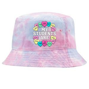 Retro Candy Heart Teacher Valentine's Positive Affirmation Tie-Dyed Bucket Hat