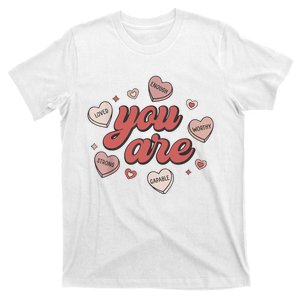 Retro Candy Heart Teacher Valentine's Day You Are Enough T-Shirt