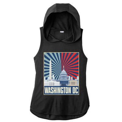 Retro Capitol Hill Washington Dc American Flag Ladies PosiCharge Tri-Blend Wicking Draft Hoodie Tank