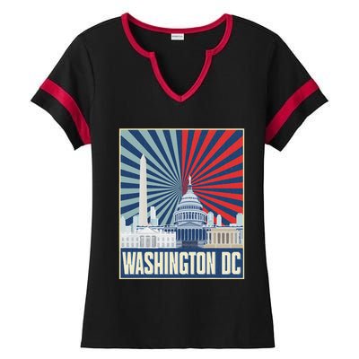 Retro Capitol Hill Washington Dc American Flag Ladies Halftime Notch Neck Tee