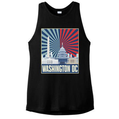 Retro Capitol Hill Washington Dc American Flag Ladies PosiCharge Tri-Blend Wicking Tank