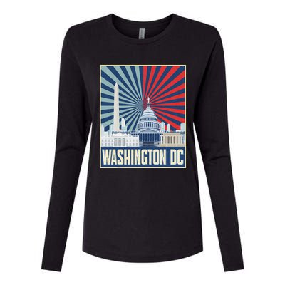 Retro Capitol Hill Washington Dc American Flag Womens Cotton Relaxed Long Sleeve T-Shirt