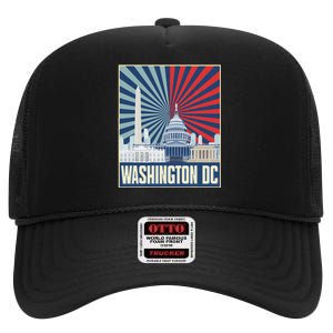 Retro Capitol Hill Washington Dc American Flag High Crown Mesh Back Trucker Hat