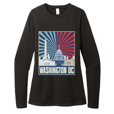 Retro Capitol Hill Washington Dc American Flag Womens CVC Long Sleeve Shirt