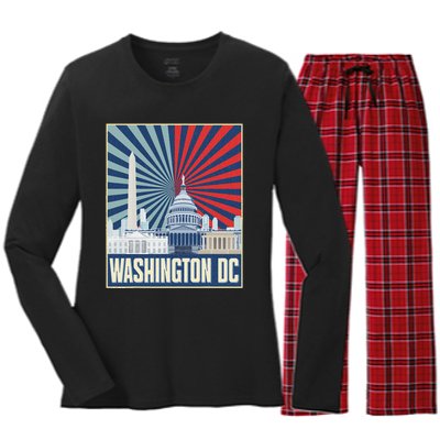 Retro Capitol Hill Washington Dc American Flag Women's Long Sleeve Flannel Pajama Set 