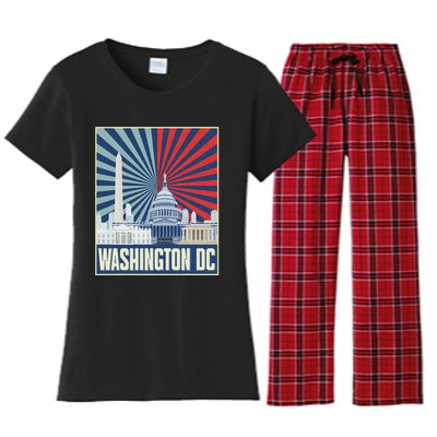 Retro Capitol Hill Washington Dc American Flag Women's Flannel Pajama Set