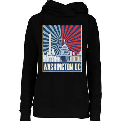 Retro Capitol Hill Washington Dc American Flag Womens Funnel Neck Pullover Hood