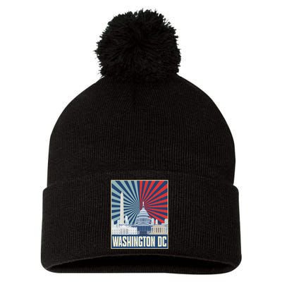 Retro Capitol Hill Washington Dc American Flag Pom Pom 12in Knit Beanie