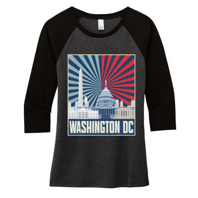 Retro Capitol Hill Washington Dc American Flag Women's Tri-Blend 3/4-Sleeve Raglan Shirt