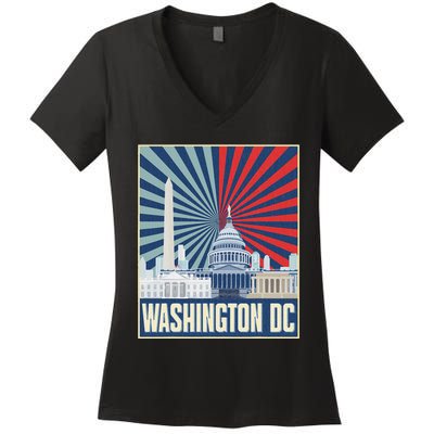 Retro Capitol Hill Washington Dc American Flag Women's V-Neck T-Shirt