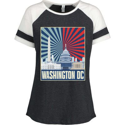 Retro Capitol Hill Washington Dc American Flag Enza Ladies Jersey Colorblock Tee