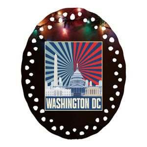 Retro Capitol Hill Washington Dc American Flag Ceramic Oval Ornament