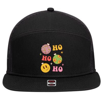 Retro Christmas Ho Ho Ho Festive Holiday 7 Panel Mesh Trucker Snapback Hat