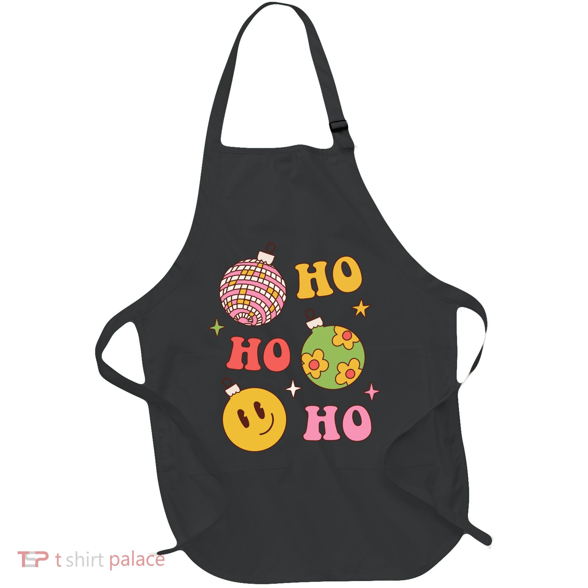 Retro Christmas Ho Ho Ho Festive Holiday Full-Length Apron With Pockets