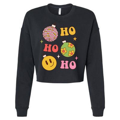Retro Christmas Ho Ho Ho Festive Holiday Cropped Pullover Crew