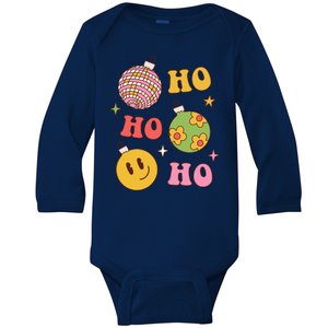 Retro Christmas Ho Ho Ho Festive Holiday Baby Long Sleeve Bodysuit