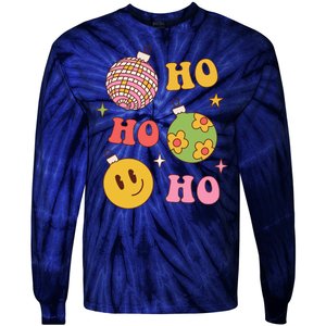 Retro Christmas Ho Ho Ho Festive Holiday Tie-Dye Long Sleeve Shirt