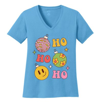 Retro Christmas Ho Ho Ho Festive Holiday Women's V-Neck T-Shirt