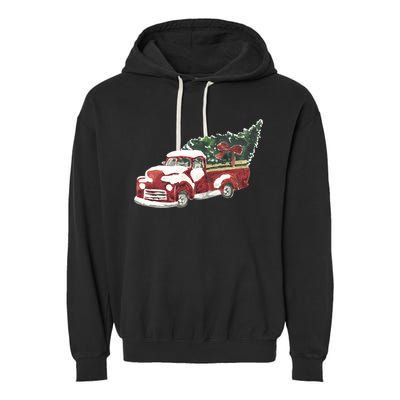 Retro Christmas Holiday Truck Garment-Dyed Fleece Hoodie