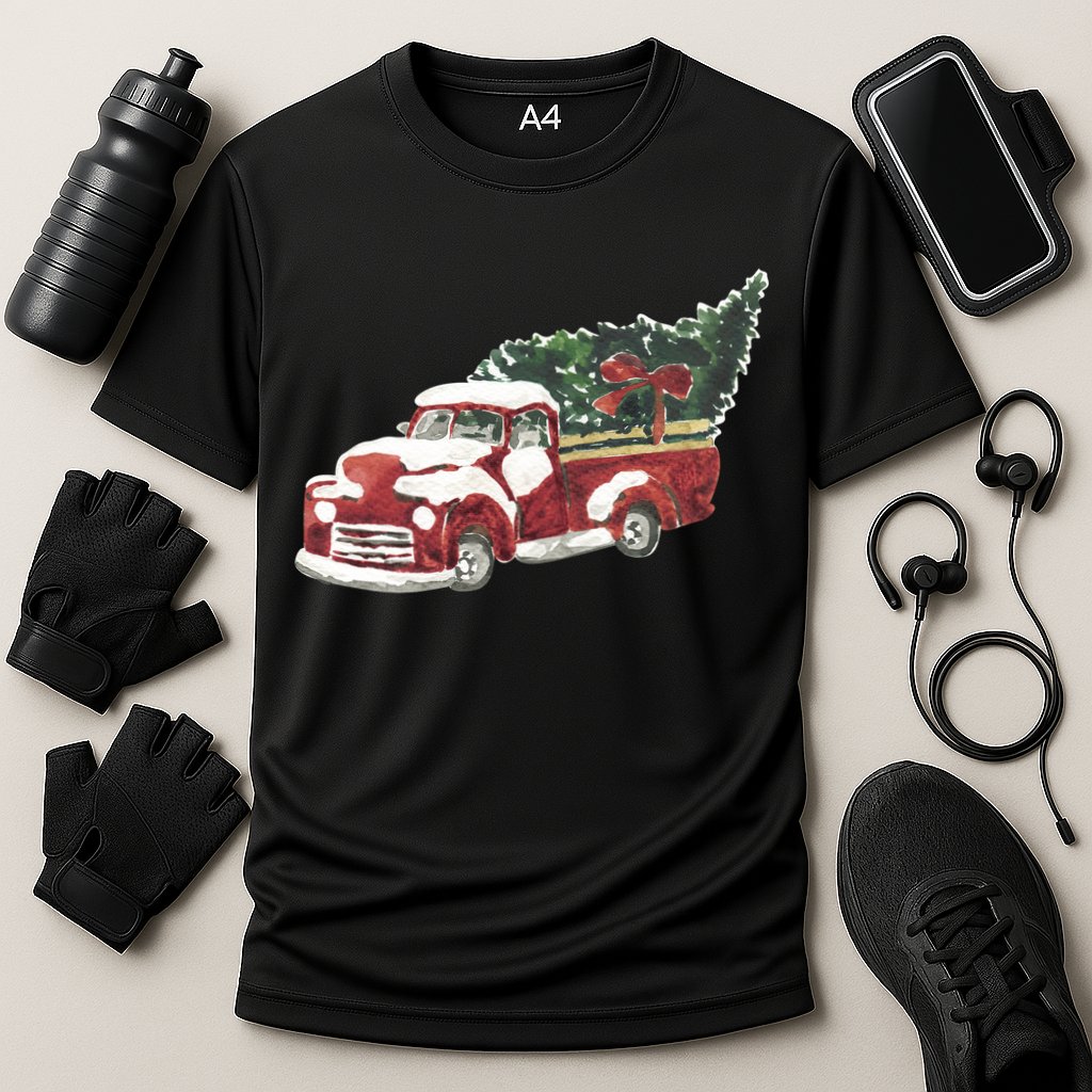 Retro Christmas Holiday Truck Cooling Performance Crew T-Shirt