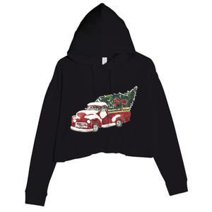 Retro Christmas Holiday Truck Crop Fleece Hoodie