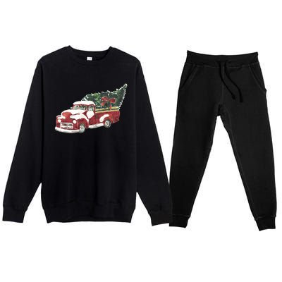 Retro Christmas Holiday Truck Premium Crewneck Sweatsuit Set