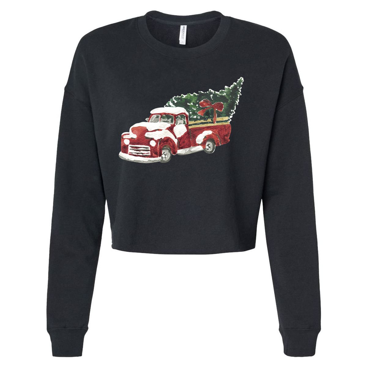Retro Christmas Holiday Truck Cropped Pullover Crew