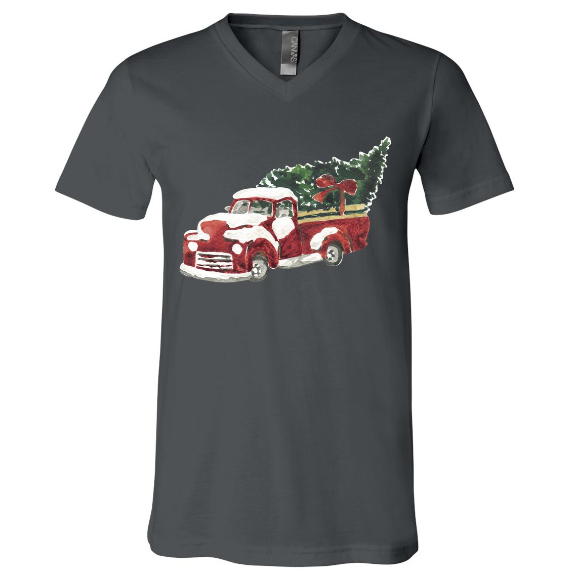 Retro Christmas Holiday Truck V-Neck T-Shirt
