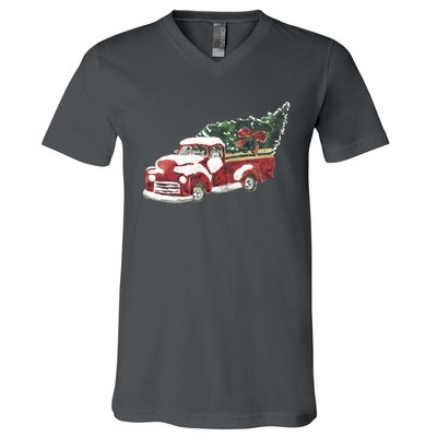 Retro Christmas Holiday Truck V-Neck T-Shirt