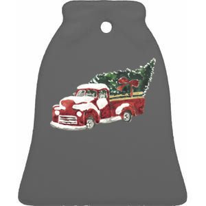 Retro Christmas Holiday Truck Ceramic Bell Ornament