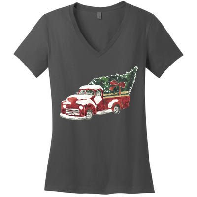 Retro Christmas Holiday Truck Women's V-Neck T-Shirt