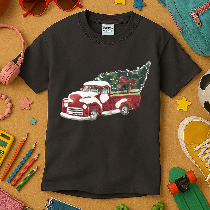 Retro Christmas Holiday Truck Kids T-Shirt