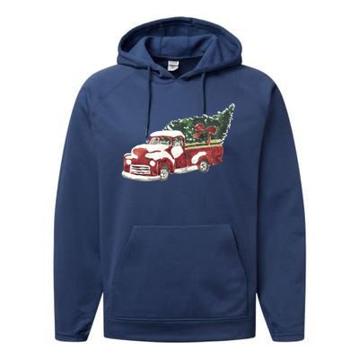 Retro Christmas Holiday Truck Performance Fleece Hoodie